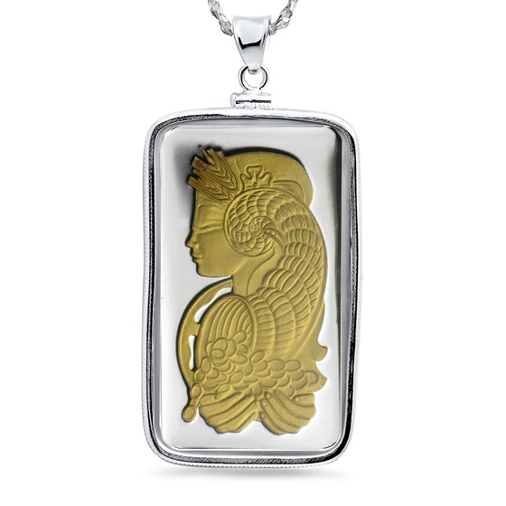 5 gram Silver - Gilded PAMP Suisse Fortuna Pendant (w/Chain) 5 gram Silver - Gilded PAMP Suisse Fortuna Pendant (w/Chain)